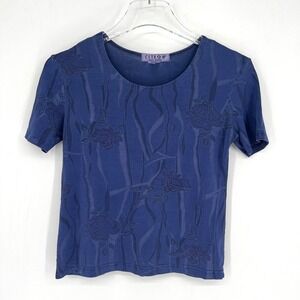 Citron Top Womens M Purple Floral Stretch T Shirt Roses‎ Artsy Boho